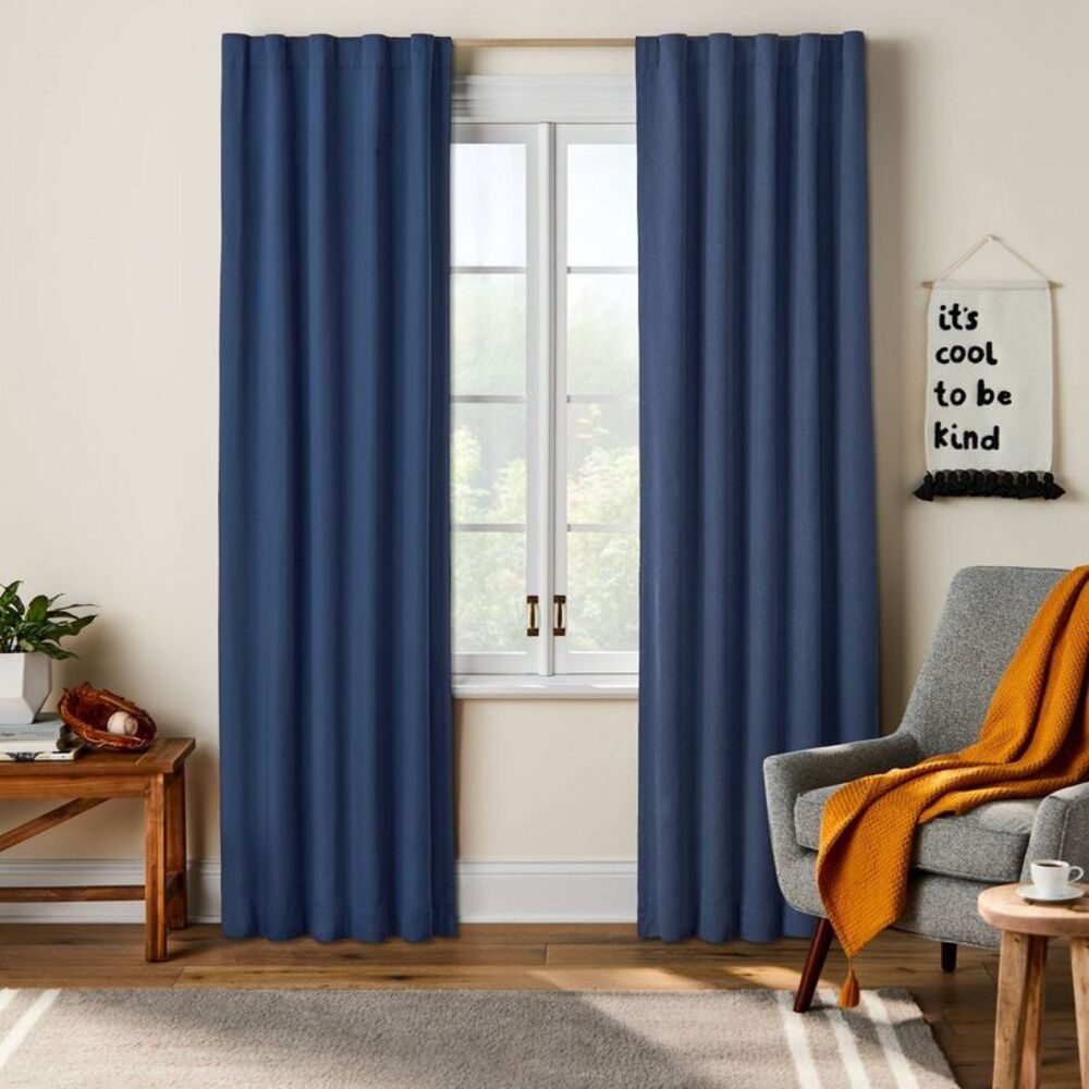 42"W x 84"L Twill Solid Kids' Blackout Window Curtain Panel Navy - Pillowfort